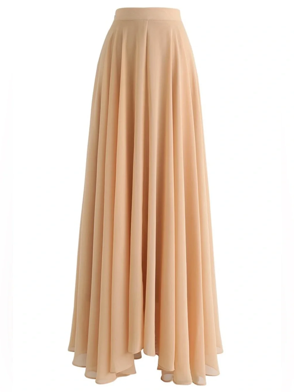 Chicwish Timeless Favorite Chiffon Boho Chic Flowy Maxi Skirt In Light Tan S